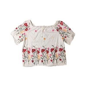 Kindred 3X White Floral Embroidered 100% Cotton Peasant Top Boho Plus Size